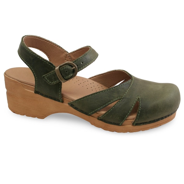 Sandal, Waxed Leather Upper, Polyurethane Outsole, Khaki, Size 10.5-11 M